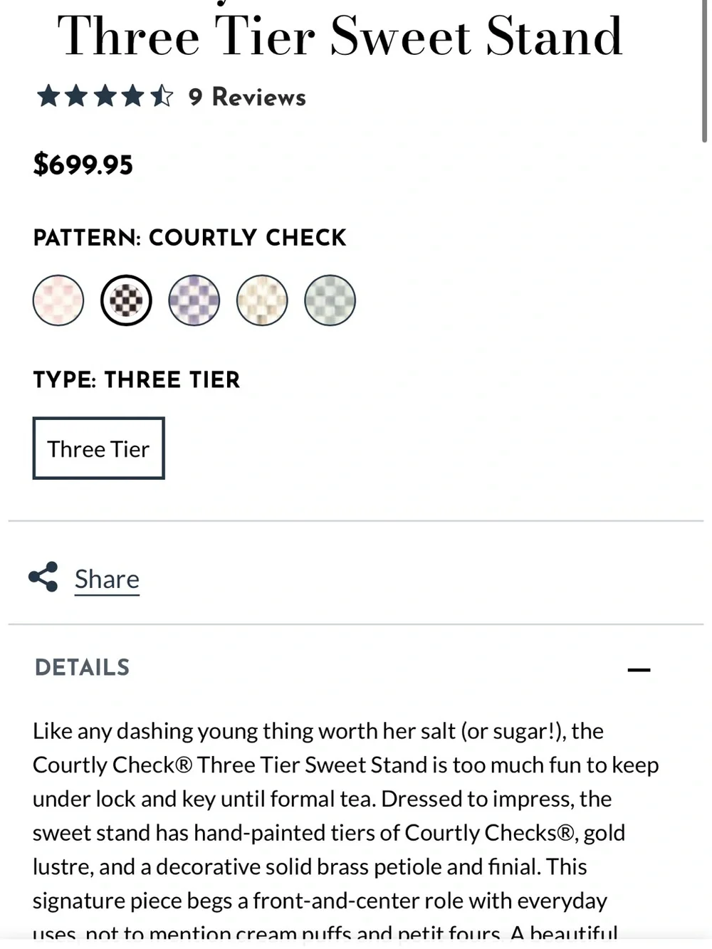 MacKenzie-Childs Courtly Check Three-Tier Sweet Stand - Black & White